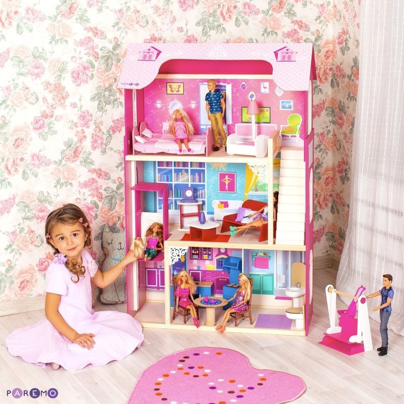 Кукольный домик для Барби Муза (16 предметов мебели, лестница, лифт, качели)
