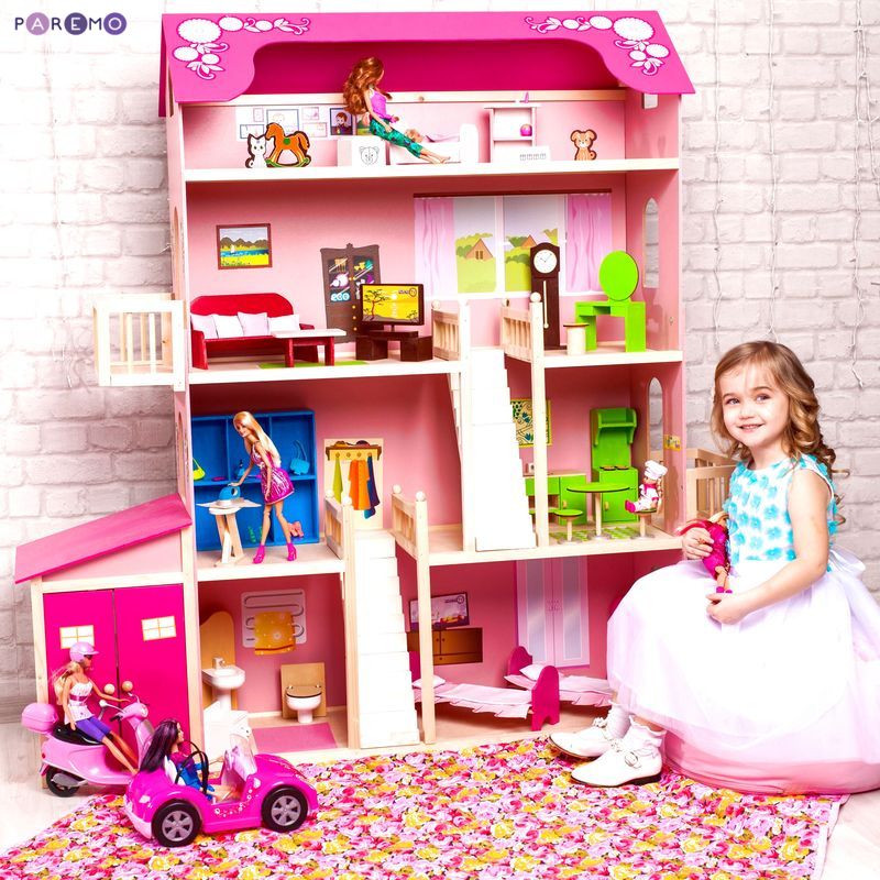 Деревянный дом Барби Нежность (28 предметов мебели, 2 лестницы, гараж)