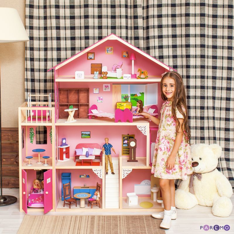 Большой дом для Барби Мечта (28 предметов мебели, лифт, лестница, гараж, балкон, качели)